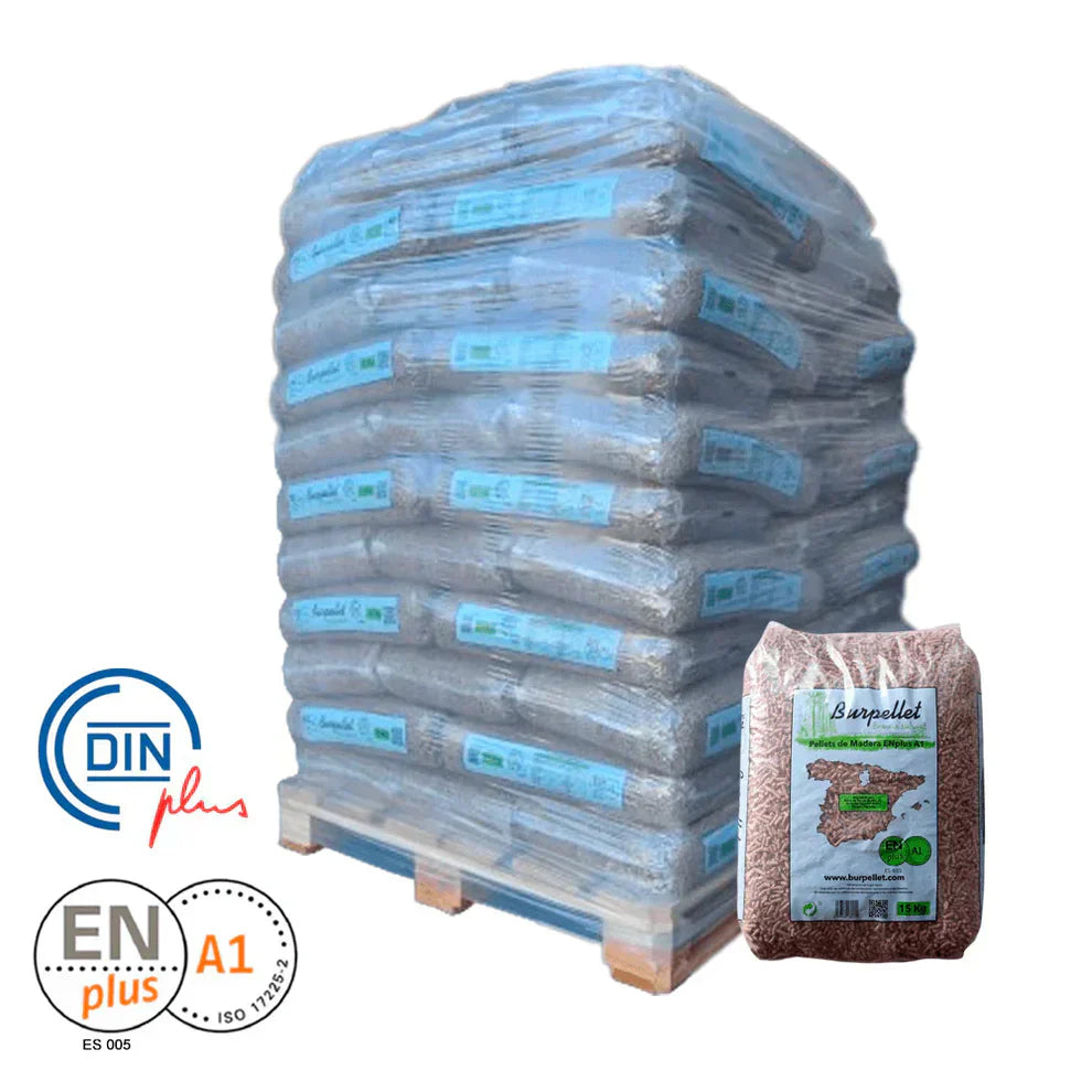 Pellets de madera premium ENplus A1 – Palet de 72 sacos de 15 kg (1.080 kg)