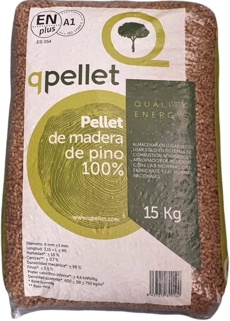 Pellets de madera dura (roble y haya) – ENplus A1 – Palet 70 sacos (1.050 kg)