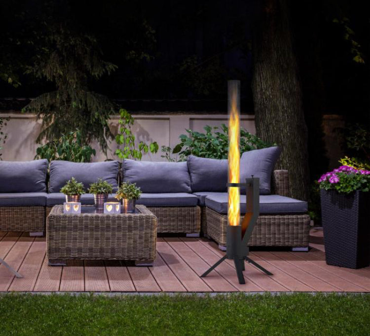 Gardenflare – Antorcha exterior de pellets con tubo de fuego decorativo, acero inoxidable negro